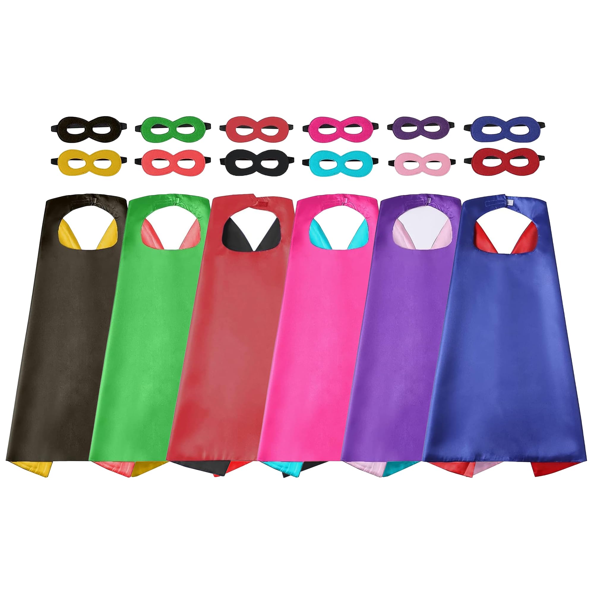 Kids Superhero Cape Mask Set - Hero Costume 6 Double Sided Fancy Dress Cosplay - Party Dress Up Supplies for Boys & Girls