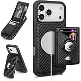 Scutumate Compatible with MagSafe iPhone 17 Pro Max Case Wallet with AirTag Holder,Men Women Magnetic Detachable 2 in 1 PU Leather RFID Blocking Credit Card Holder Flip Cover Kickstand,Carbon Black