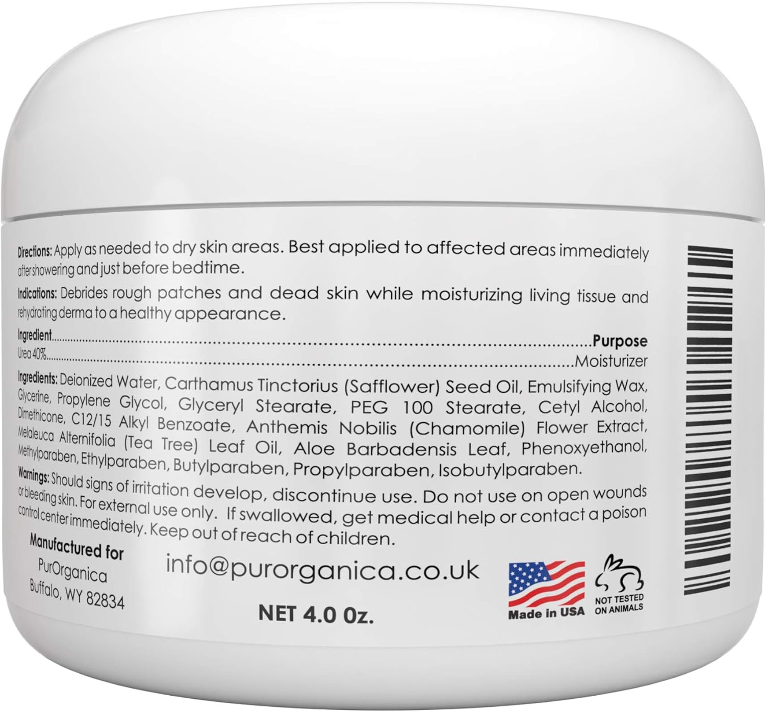 PurSources Urea 40% Foot Cream 4 oz - Best Callus Remover - Moisturizes & Rehydrates Thick, Cracked, Rough, Dead & Dry Skin - For Feet, Elbows and Hands + Free Pumice Stone - 100% : Beauty