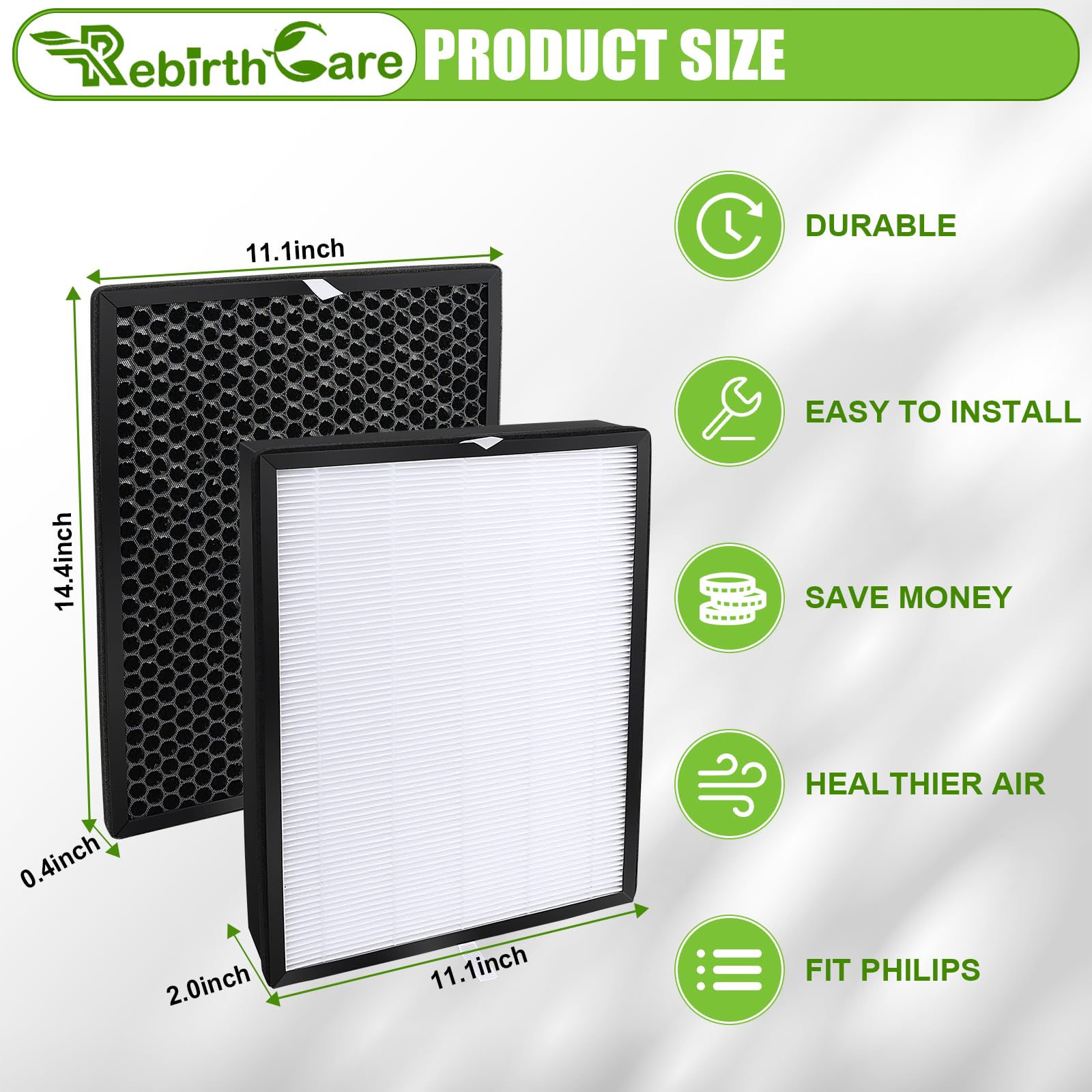 2 Pack HEPA Filter FY2422/30 and 2 Pack Filter FY2420/30 Alternative Replacement for Philips AC2889,AC2887,AC2882,AC3829 Air Purifier Filters