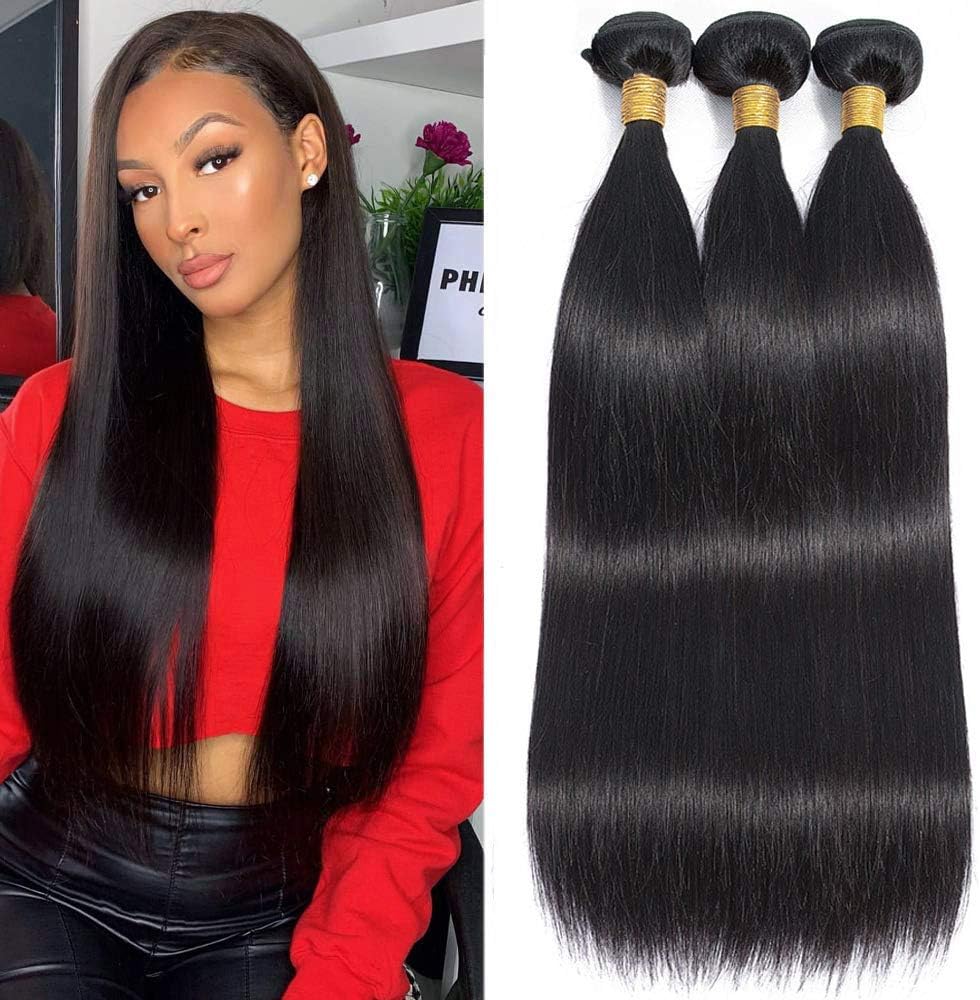 CLAROLAIR 12A Brazilian Straight Human Hair 3 Bundles 16 14 12 Inch 300g
