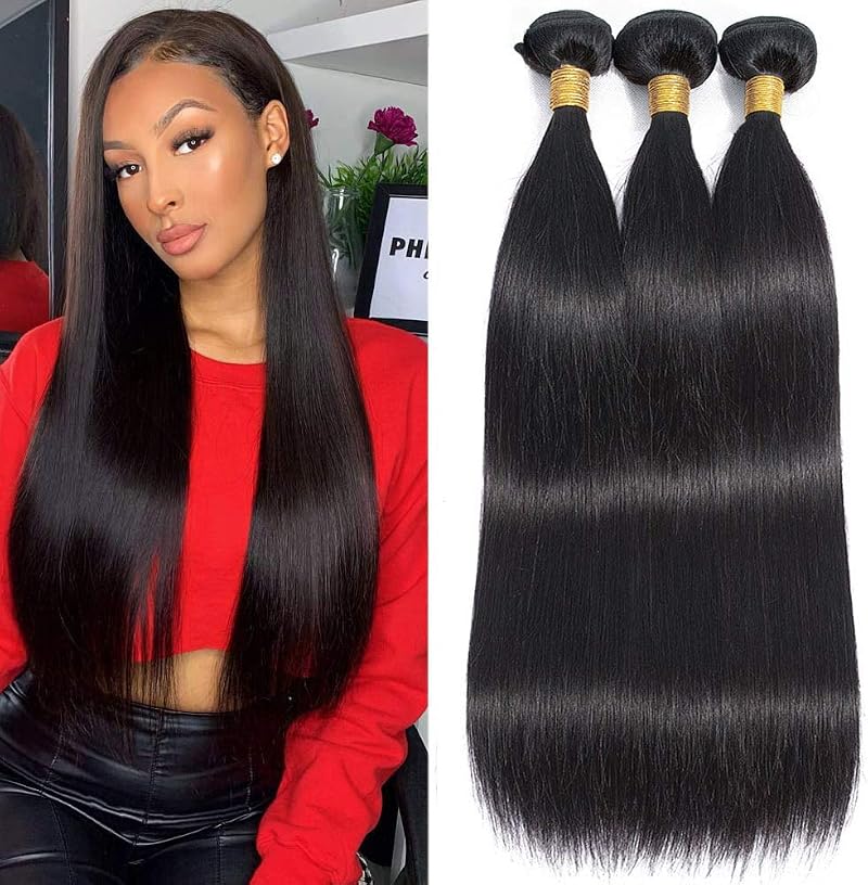 CLAROLAIR 12A Brazilian Straight Human Hair 3 Bundles 16 14 12 Inch 300g