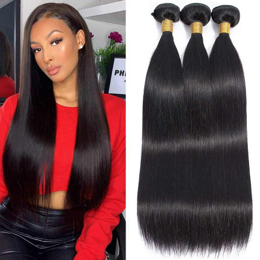ClAROLAIR Brazilian Straight Hair 3 Bundles Brazilian Virgin Hair Weft Straight Bundles 12A Straight Human Hair Bundles Natual Black Color 300g (18 20 22Inch)