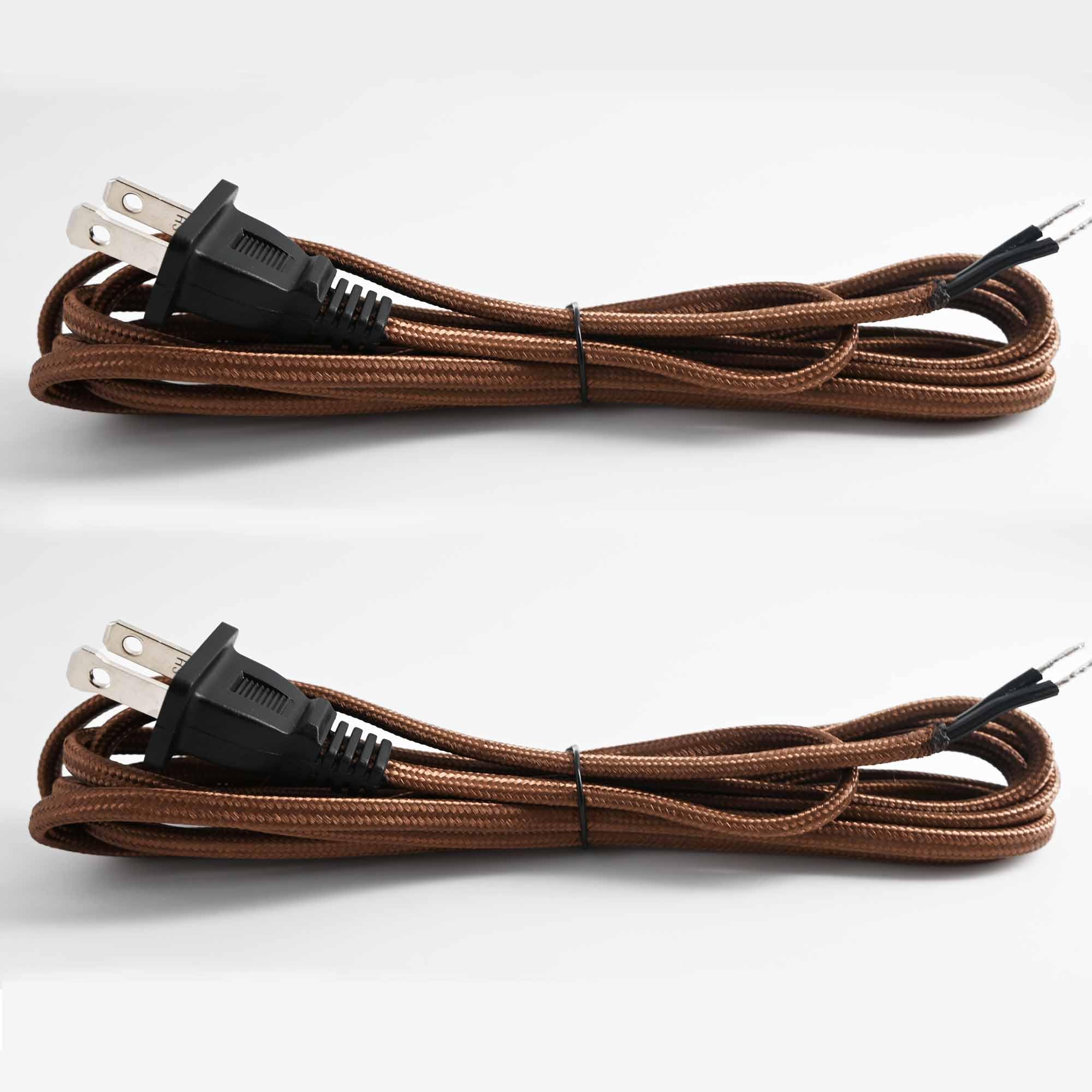 Photo 1 of 8 Feet Rayon Cloth Covered Replacement Lamp Cord with End Plug for Antique Lamp Repair DIY Project, SPT-1 Electric Wire,18 AWG, Stripped Ends,2 Pack,Brown Color