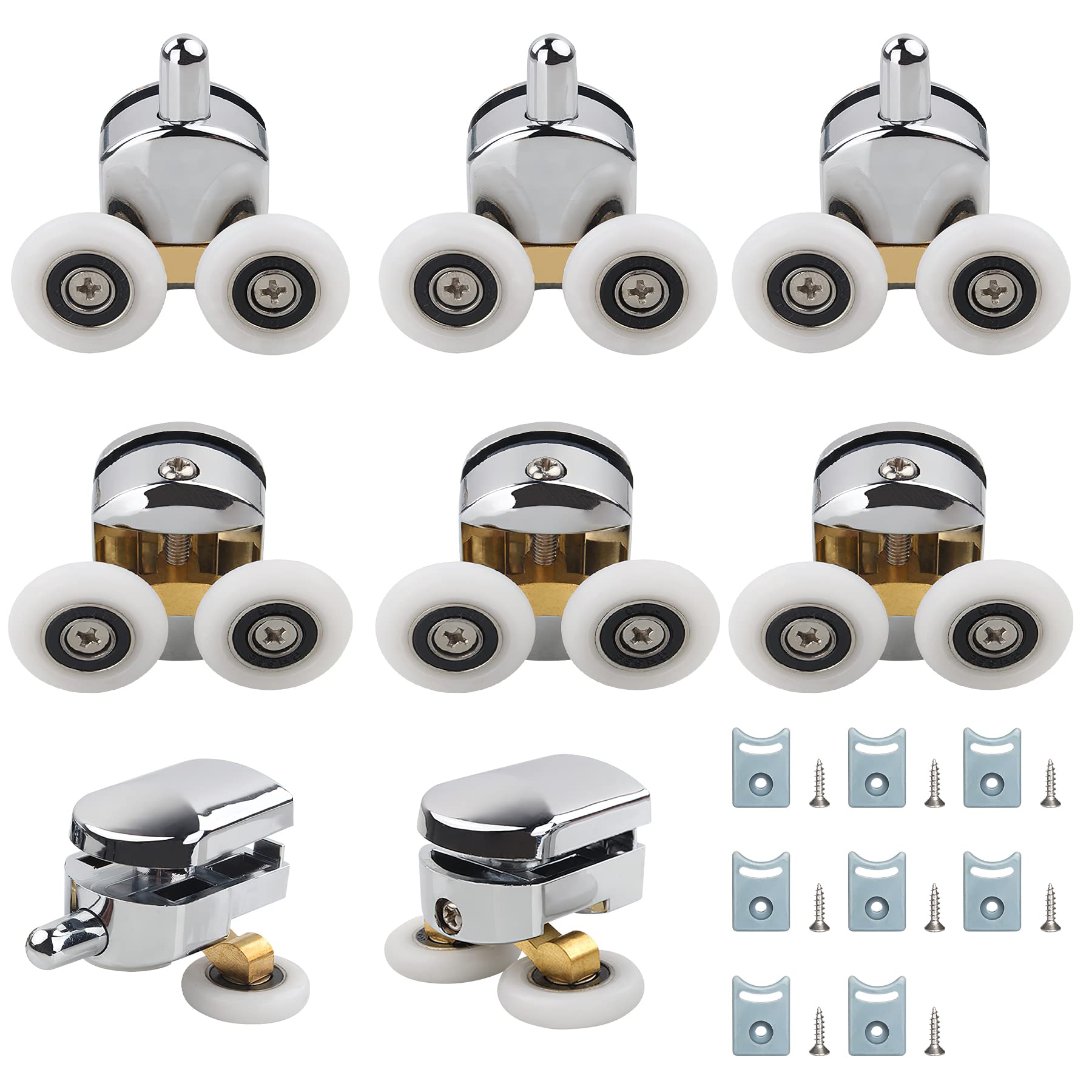 8 Pcs 25mm Sliding Shower Door Rollers, Replacement Wheels for Curved Shower Doors, Fits 4-6mm Glass Panels, Shower Enclosure Runners (4 Top & 4 Bottom Rollers)