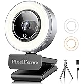 PixelForge 4K Webcam for PC with Microphone & Light & Privacy Cover, Web Camera for Desktop Computer/Laptop/Monitor/Mac, 4K UHD Sony Sensor, PDAF Auto Focus, Dual AI Noise-Cancelling Mics, USB Camera