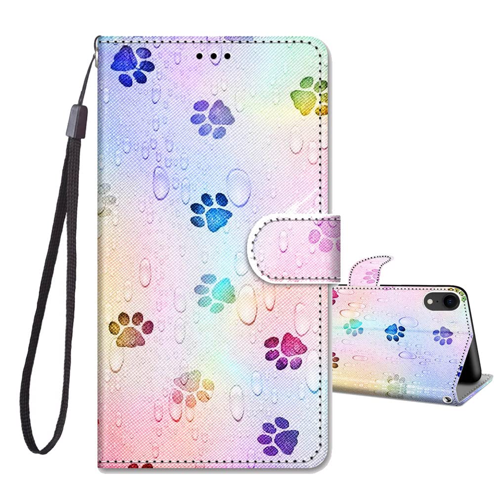 JRIANY iPhone XR Case - PU Leather Wallet With Cute Footprint Pattern, Card Holder, Kickstand - Flip Case, Shockproof Cover Compatible With Apple iPhone XR — image 1