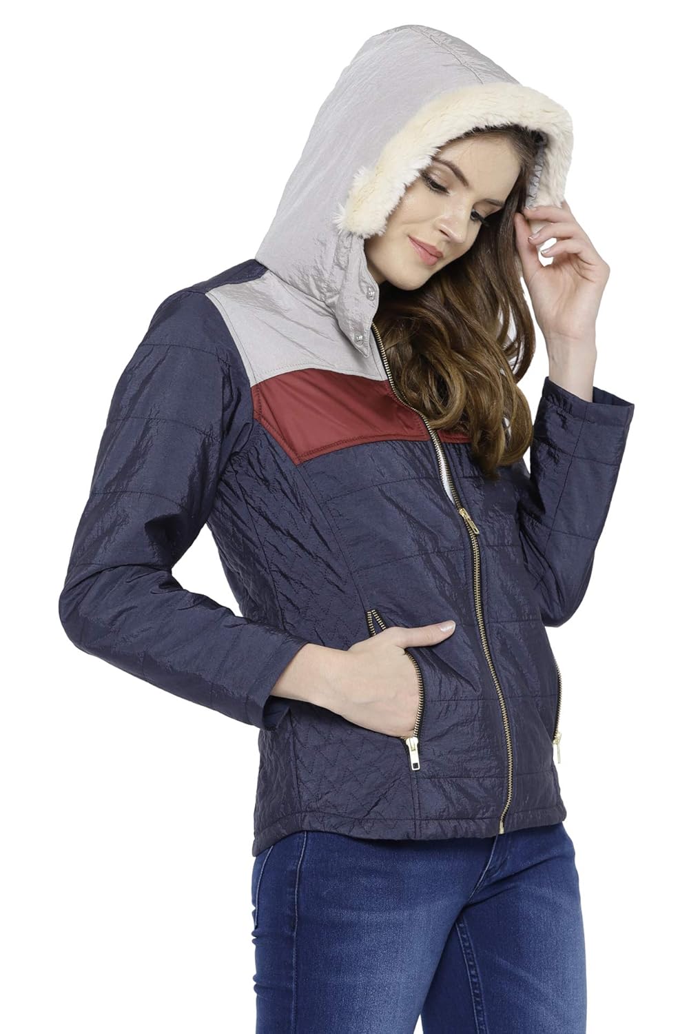 jump usa women puffer jacket with hoodie