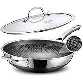SNOWCLAD Wok, 13 Inch Hybrid Woks & Stir-fry Pans Nonstick, Non Toxic Stainless Steel Wok Pan with Lid, Dishwasher Induction Oven Broiler Safe, PFOA Free Cookware Non Stick