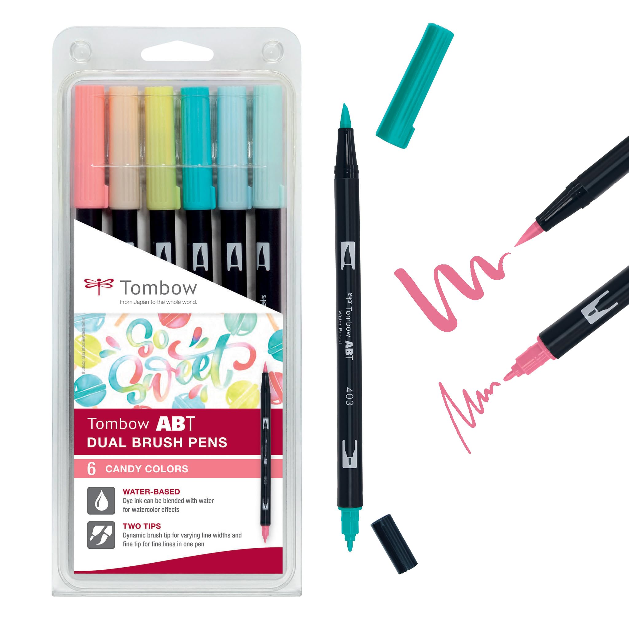Tombow ABT-6P-4 ABT Dual Brush Pens - Candy Colours (Pack of 6)
