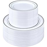 BESTSTAR 200PCS Silver Plastic Plates Set, 100 10.25 inch Dinner Plates and 100 7.5 inch Dessert Plates, Premium Disposable Plates for Party, Wedding