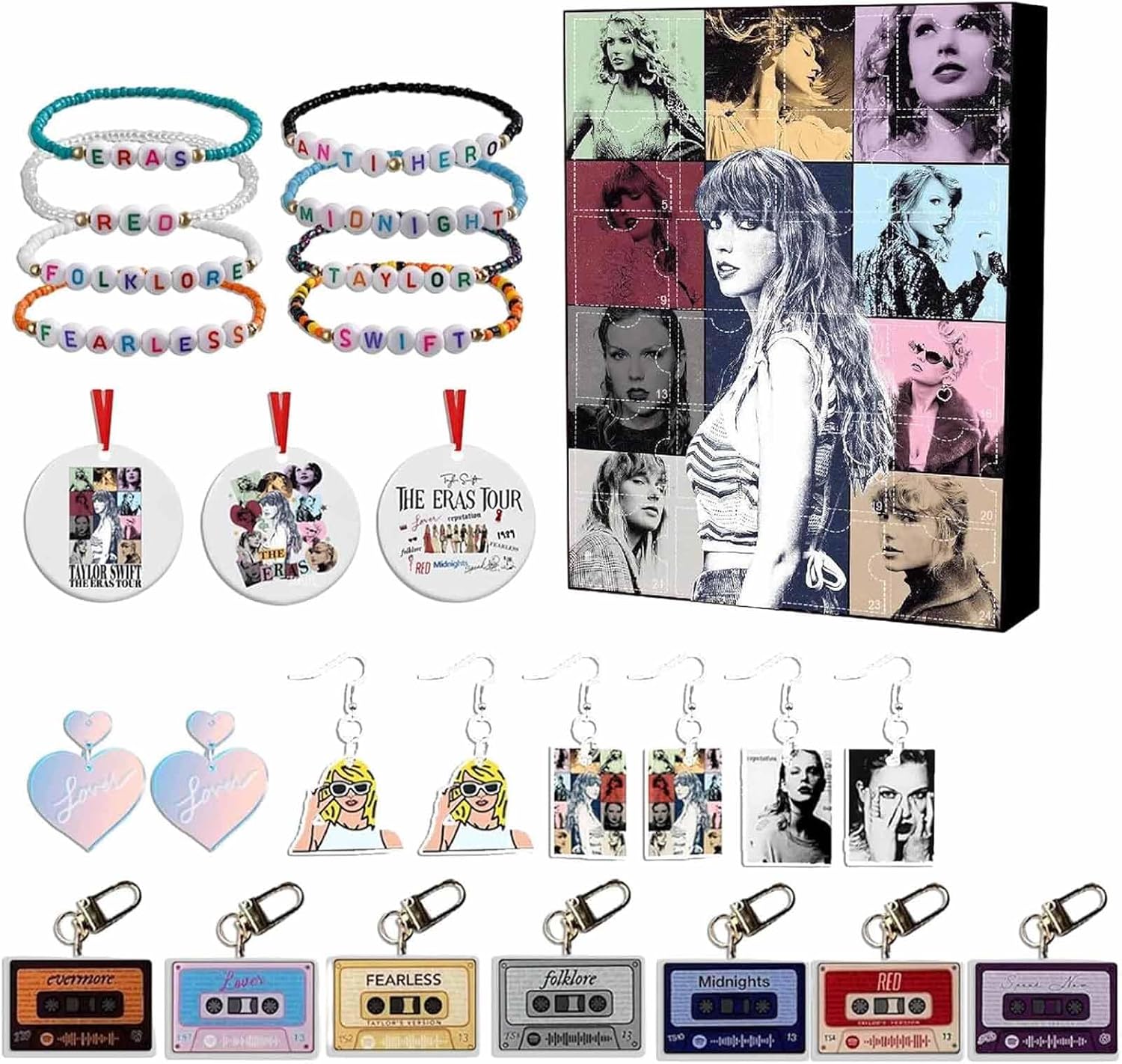 Advent Calendars - 1989 Taylor Swift Advent Calendar 2023,Christmas Advent Calendar 2023 for Kids Adults,24 Days of Christmas Advent Calendar,Cute Cartoon Elf Taylor Swift Ornament Xmas Keychain Vacation Gifts Idea (A)
