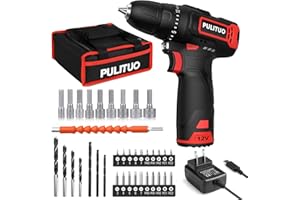 PULITUO Cordless Drill/Driver Kit, Power drill Set with 35N.m Torque, 20+1 Clutch, 3/8" Keyless Chuck, 2-Variable Speed-12V Electric Drill Driver for Wood Bricks Walls Metal