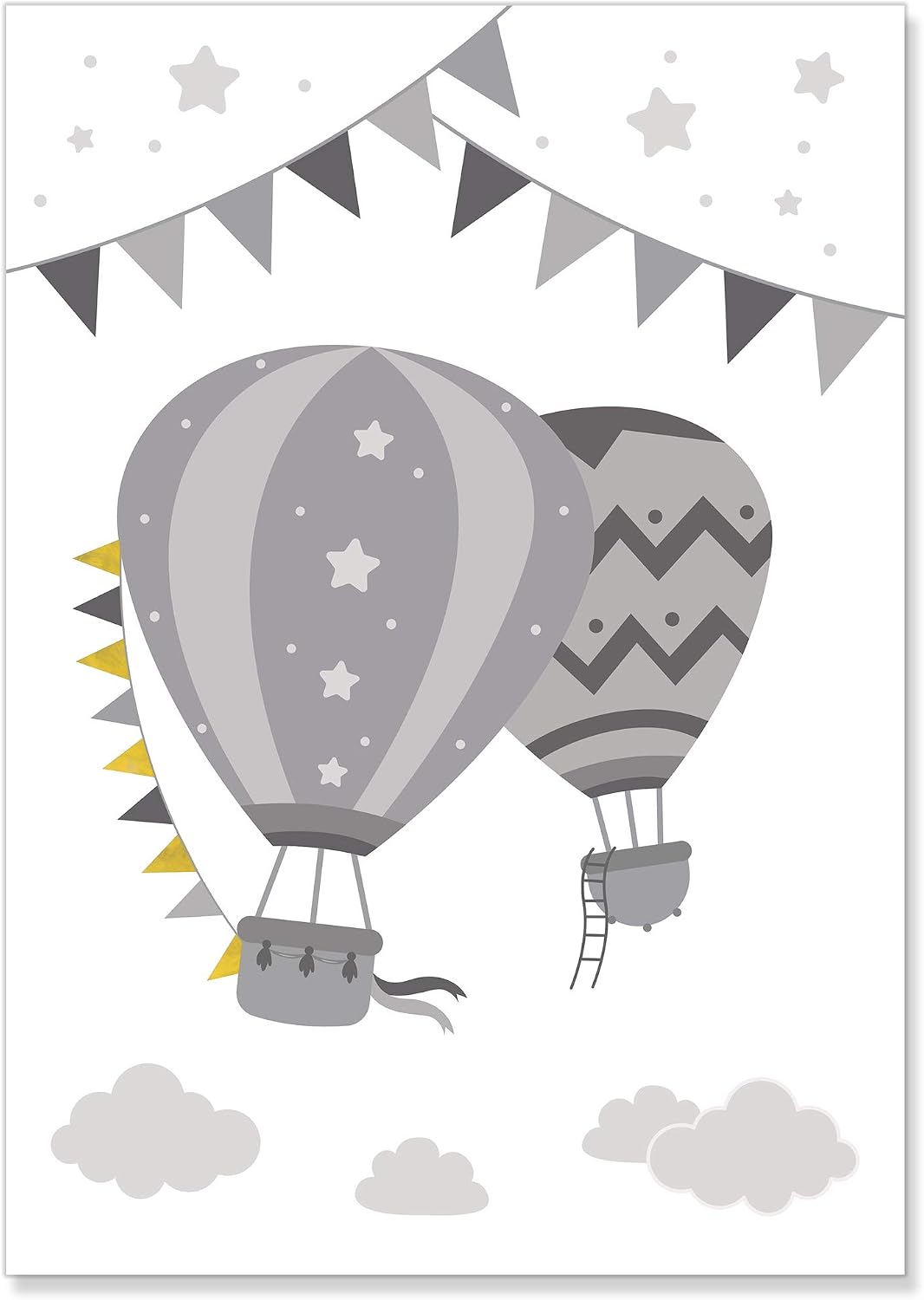 PREMYO Wall Art Prints Nursery Decor - Baby Room Decoration Girl Boy - Kids Poster Set Hot Air Balloon Cloud Picture A4 - Image 5