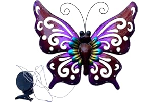 WAIU 19 Inch Solar Garden Lights Outdoor Decorative Solar Metal Butterfly Wall Decoration - Waterproof 40 Multi-Color LED Lig