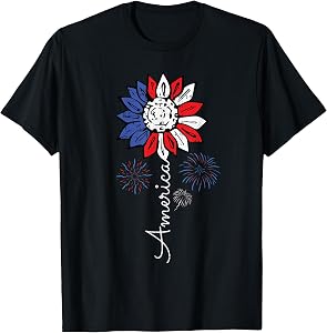 America Sunflower 4th of July Independence Day Patriotic T-Shirt