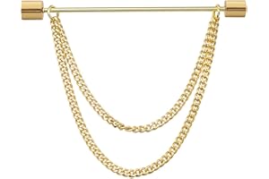 UUDUO Men's 18K Gold Brass Collar Bar with Hanging Chain Tassel Silver Black Circular Column Screw Thread Head Collar Brooch Shirt Tie Bar (Gold Column)