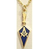 Trowel with Square & Compass Masonic Necklace - [Gold & Blue][1'' Tall]