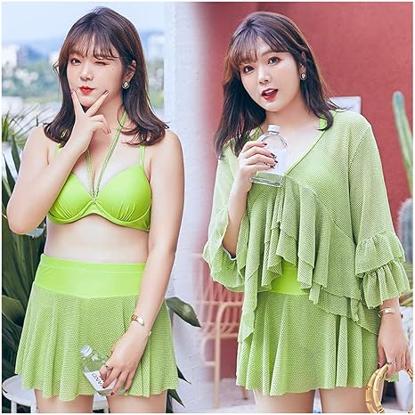 Amazon Co Jp グリーン水着女性巨乳カバーベリースパ大型スリーピースセットが薄いセクシーなロングスリーブスモックビキニ水着ました Uomun Color C Cup Size 2xl ホーム キッチン