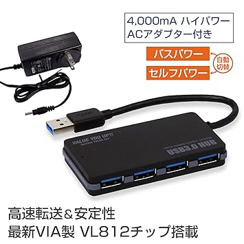 【クリックで詳細表示】システムトークス USB3.0HUB 4ポート USB3-HUB4SA