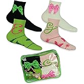 Wicked Elphaba and Glinda Women's 4 Pair Micro Cozy Socks in Cosmetic Bag Fits Shoe Size 4-10
