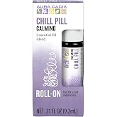Aura Cacia Chill Pill Roll-On Essential Oil Blend, Sweet Orange, Lavender, Peppermint, Basil, Patchouli, Roman Chamomile in Apricot Kernel Oil | 0.31 Fl Oz (Pack of 1)
