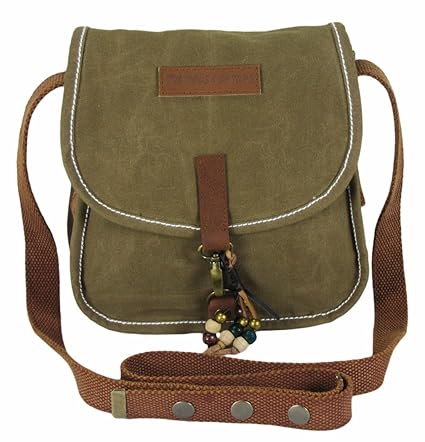 The House of tara Wax Coated Canvas Small Khaki Girls Messenger Bag