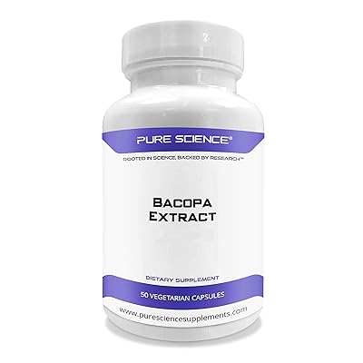 Pure Science Bacopa Monnieri Extract 600mg (S.E. 50% Bacosides 320mg &amp; Bacopa Monnieri Powder 280mg) &ndash; Improves Memory and Attention, Promotes Relaxation - Non Gluten - 50 Vegetarian Capsules