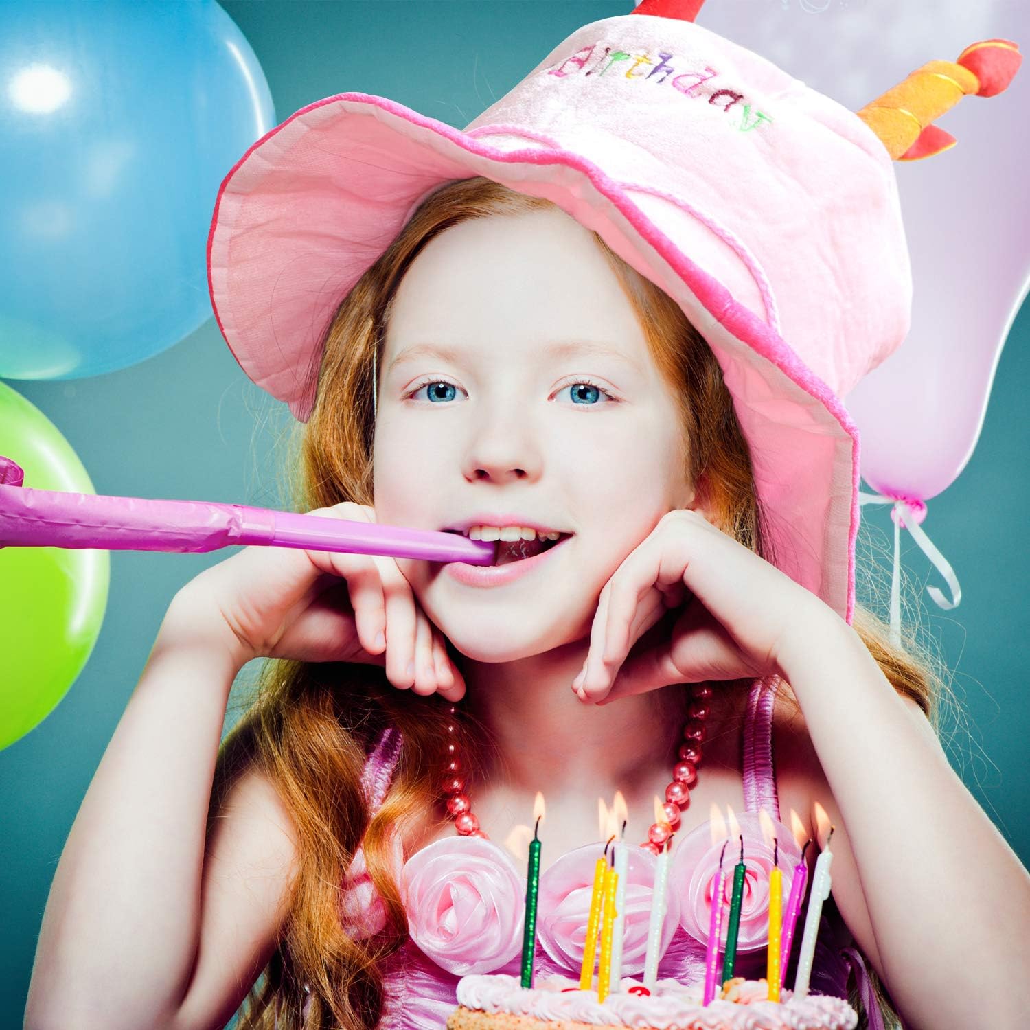 Novelty Place Plush Happy Birthday Cake Hat (2Pcs, Blue & Pink) - Unisex Adult Size Fancy Dress Party Hats - Perfect as Party Favors, Costume Accessories - Cake & 5 Multicolor Candles: Toys & Games