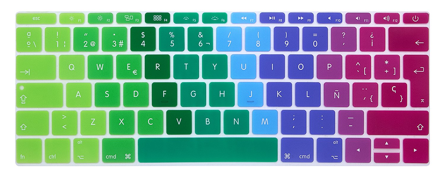 MMDW Spanish ESP Language Silicone Keyboard Cover for MacBook Pro 13 Inch 2017 & 2016 Release A1708 No Touch Bar & for MacBook 12 Inch A1534 Protective Skin (EU Layout),Rainbow