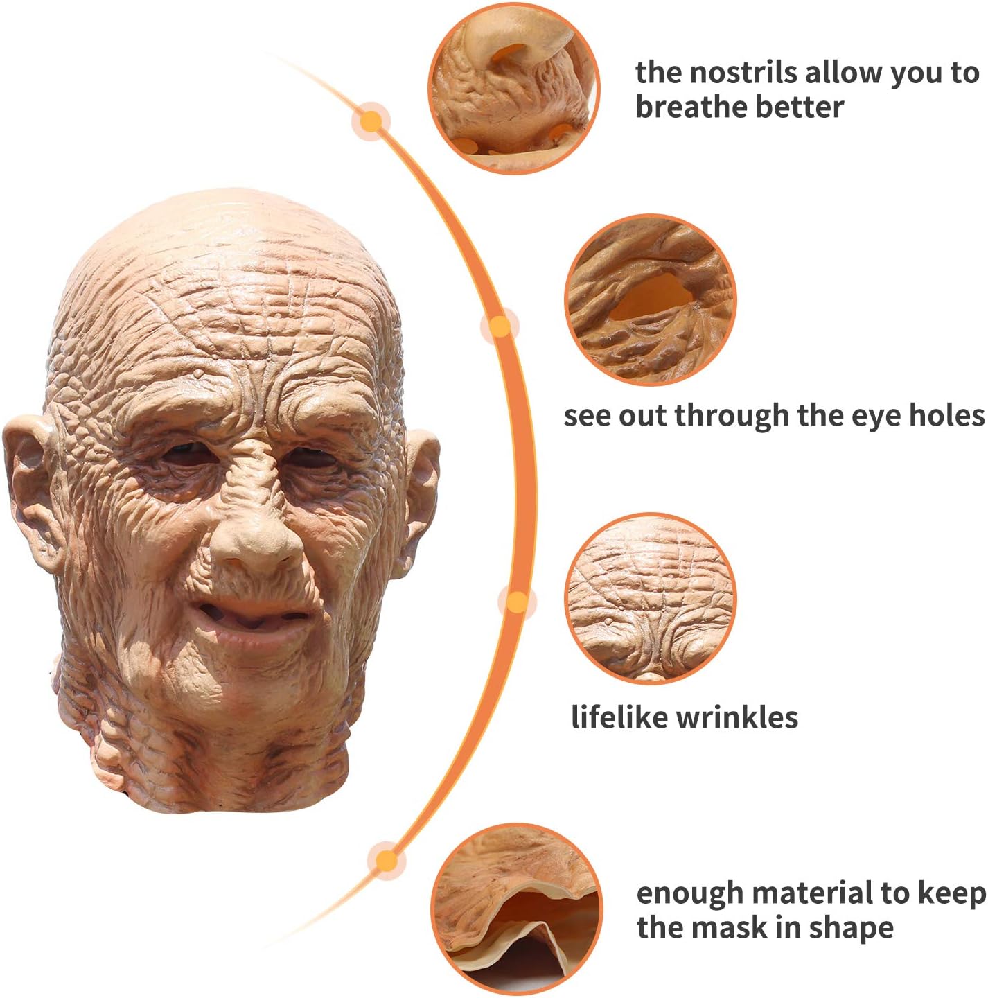 PartyHop - Old Man Mask - Realistic Halloween Latex Human Wrinkle Face Mask, Mixed Colors, Men: One Size - Image 3