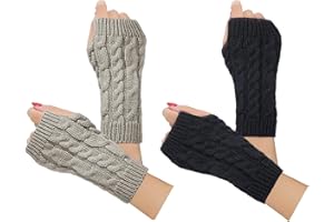 Justay Women Winter Warm Knit Fingerless Gloves Hand Crochet Thumbhole Arm Warmers Mittens