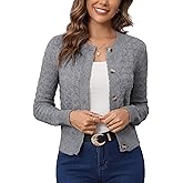 Women's Long Sleeve Cropped Knitted Sweater Cardigan Button Down Open Front Knitted Shrug Sweaters