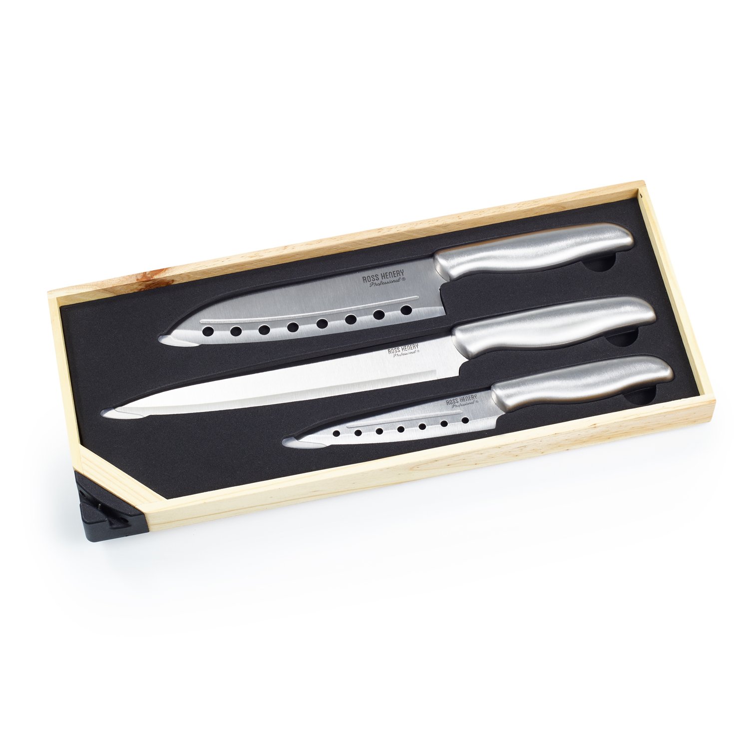 Ross Henery Professional 3 Piece Santoku Chef’s Knife Set in Wooden