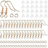 TOAOB 300pcs Earring Hooks Kits Rose Gold French Ear Wires with Ball and Coil 18mm Fish Hook Earring Making Supplies with Jump Rings and Clear Silicone Ear Backs for DIY Jewelry Findings