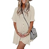 AUSELILY Women's Summer Babydoll Dress Casual Short Sleeve Sundress Button Down Dresses with Pockets