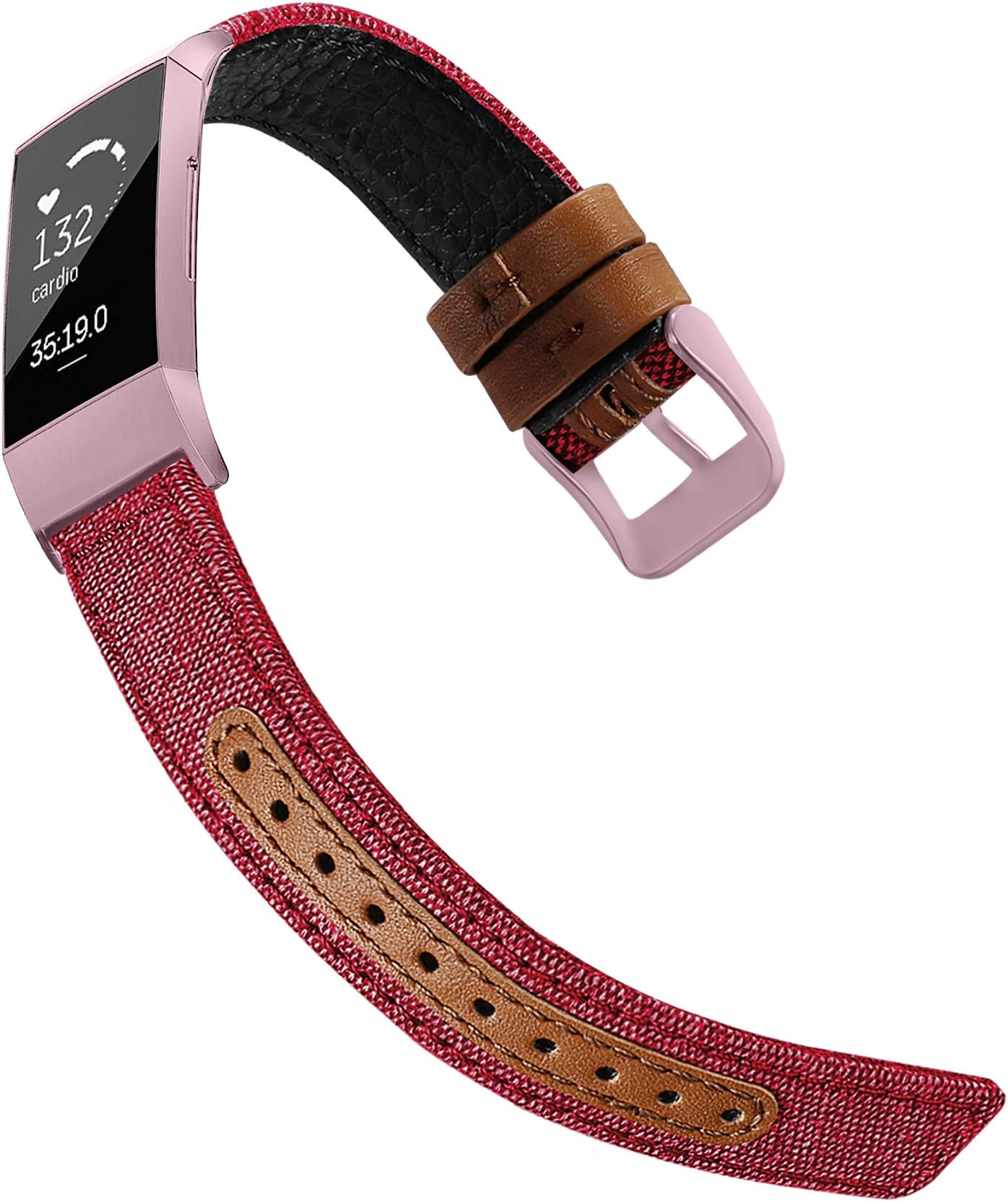 Jobese Compatible with Charge 3 Bands, Classic Canvas Fabric with Genuine Leather Bands Compatible with Charge 3/ Charge 3 SE Men Women