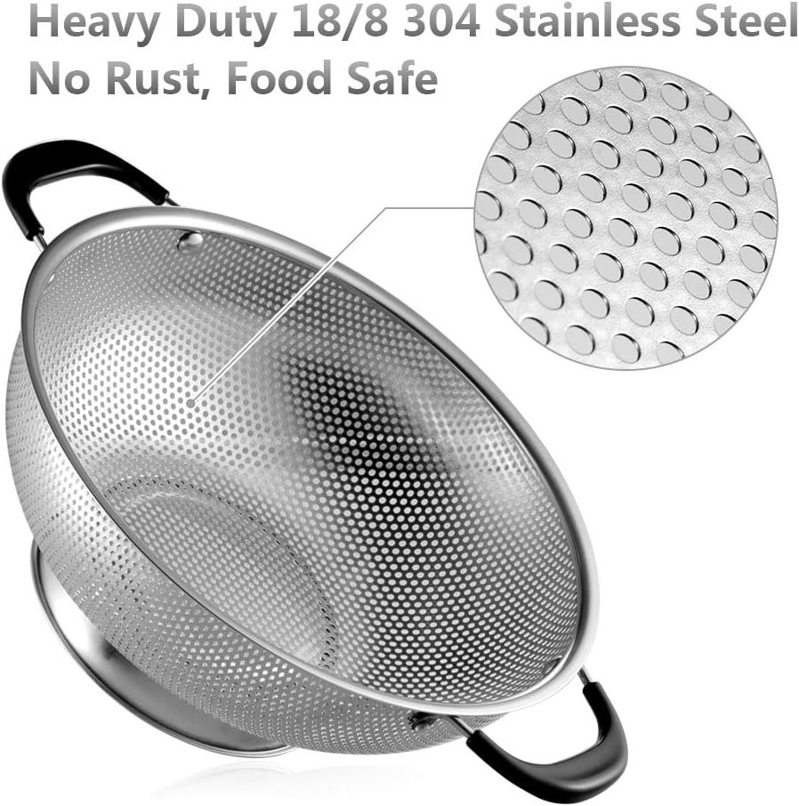 18/8 Stainless Steel Colander, Easy Grip Micro-perforated 5-Quart Colander, Strainer with Riveted and Heat Resistant Handles - Image 4