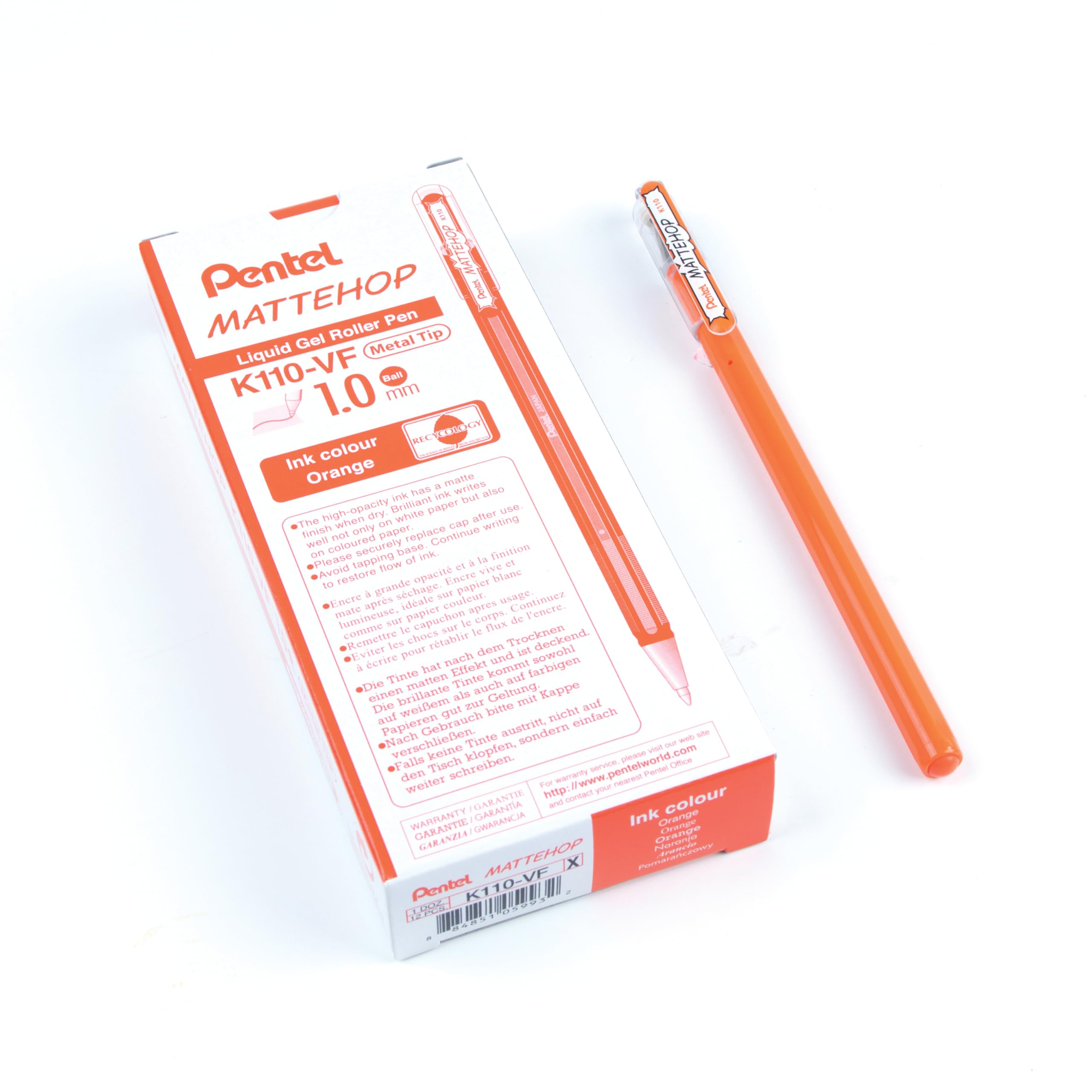 Pentel Mattehop 1.0mm Gel Roller Orange - Pack of 12