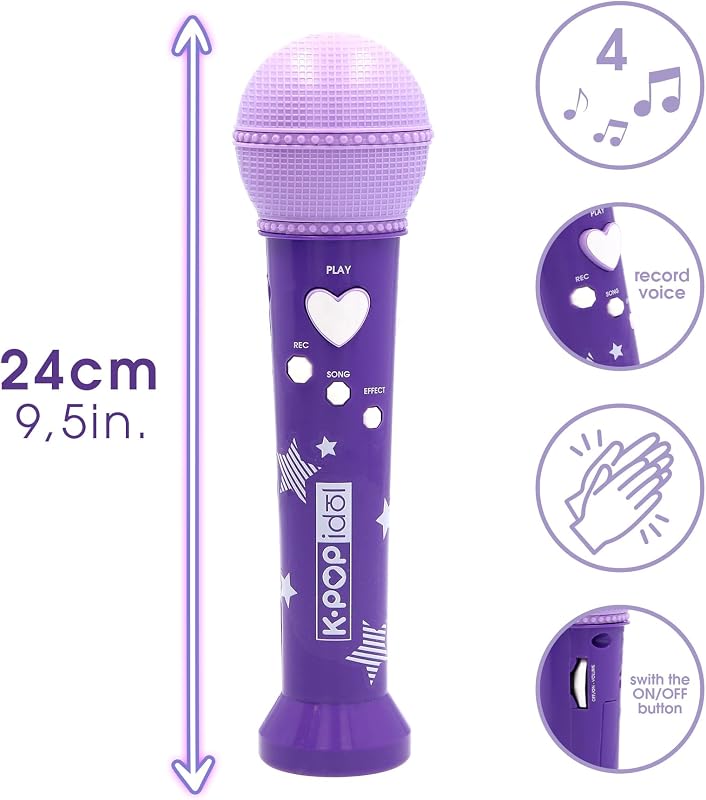 Juguete Musical Micrófono Inspirado en el K-Pop con Grabación de Voz, Sonidos Integrados para una Experiencia de Actuación Real Fans a Partir de 3 Años de Edad — foto 3 de 6