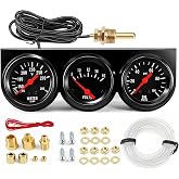 MH 2inch 52mm Triple Gauge Set, Oil Pressure Gauge (0-100PSI) +Water Temperature (100&deg;F-280&deg;F) +Voltmeter 8-16V Automotive Car Auto 3 gauges Cluster kit Black