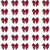 MECCANIXITY 30 Pcs Mini Ribbon Bow 1" Mini Fabric Satin Ribbon Flower Bows for Craft DIY Sewing Wedding Birthday Party, Wine Red