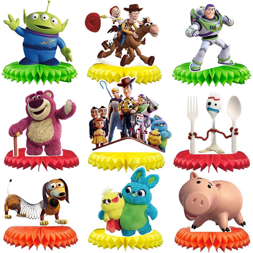 For Toy Story Birthday Party Supplies , 9Pcs Honeycomb Centerpieces for Toy Story Party Decorations, Double Sided Table Decorations Centerpieces Party