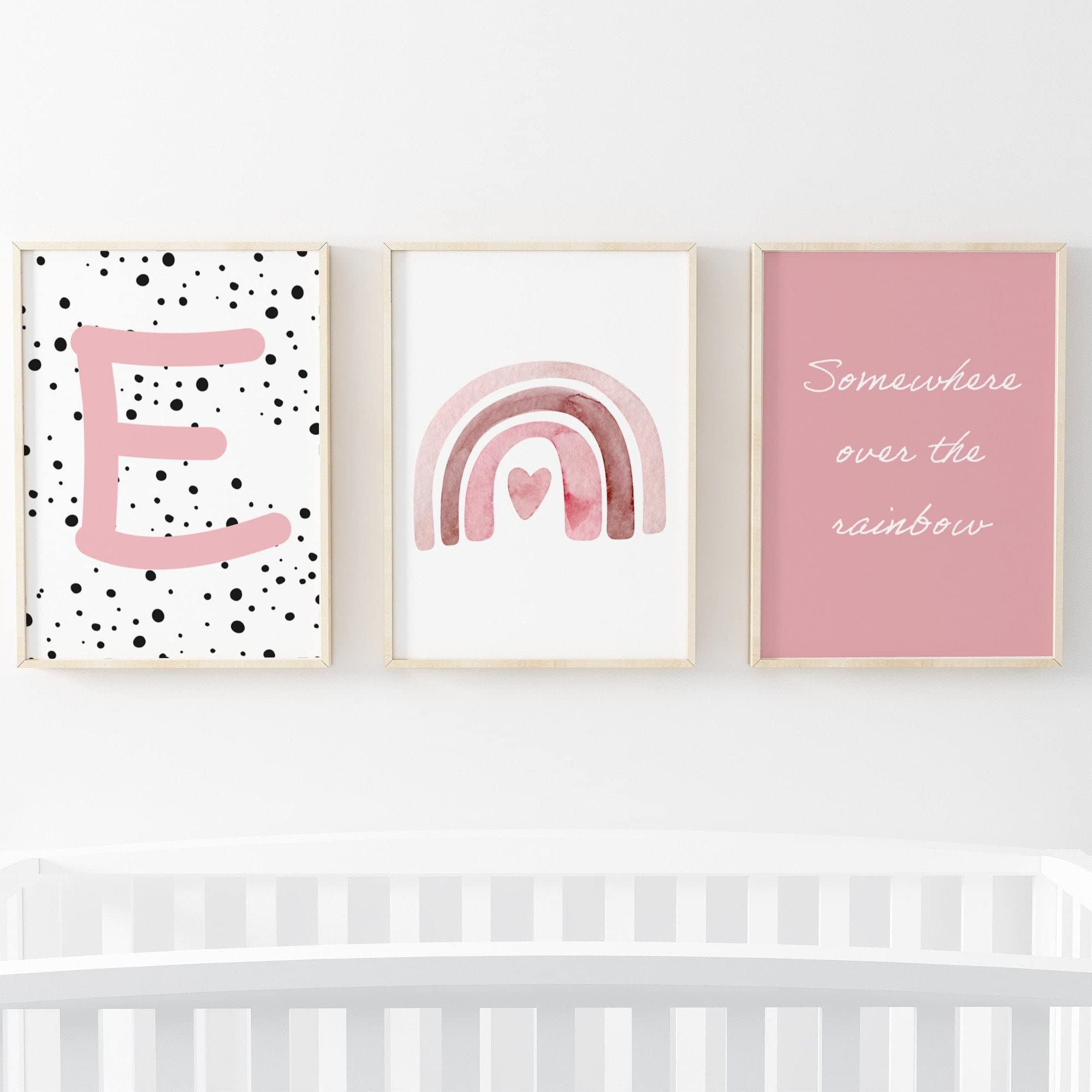 Pompom Prints® Set of 3 Girls bedroom Prints, Rainbow Nursery Prints, Scandi Boho Style Nursery Decor, Playroom Prints [Picture frames not included] (A4, E)