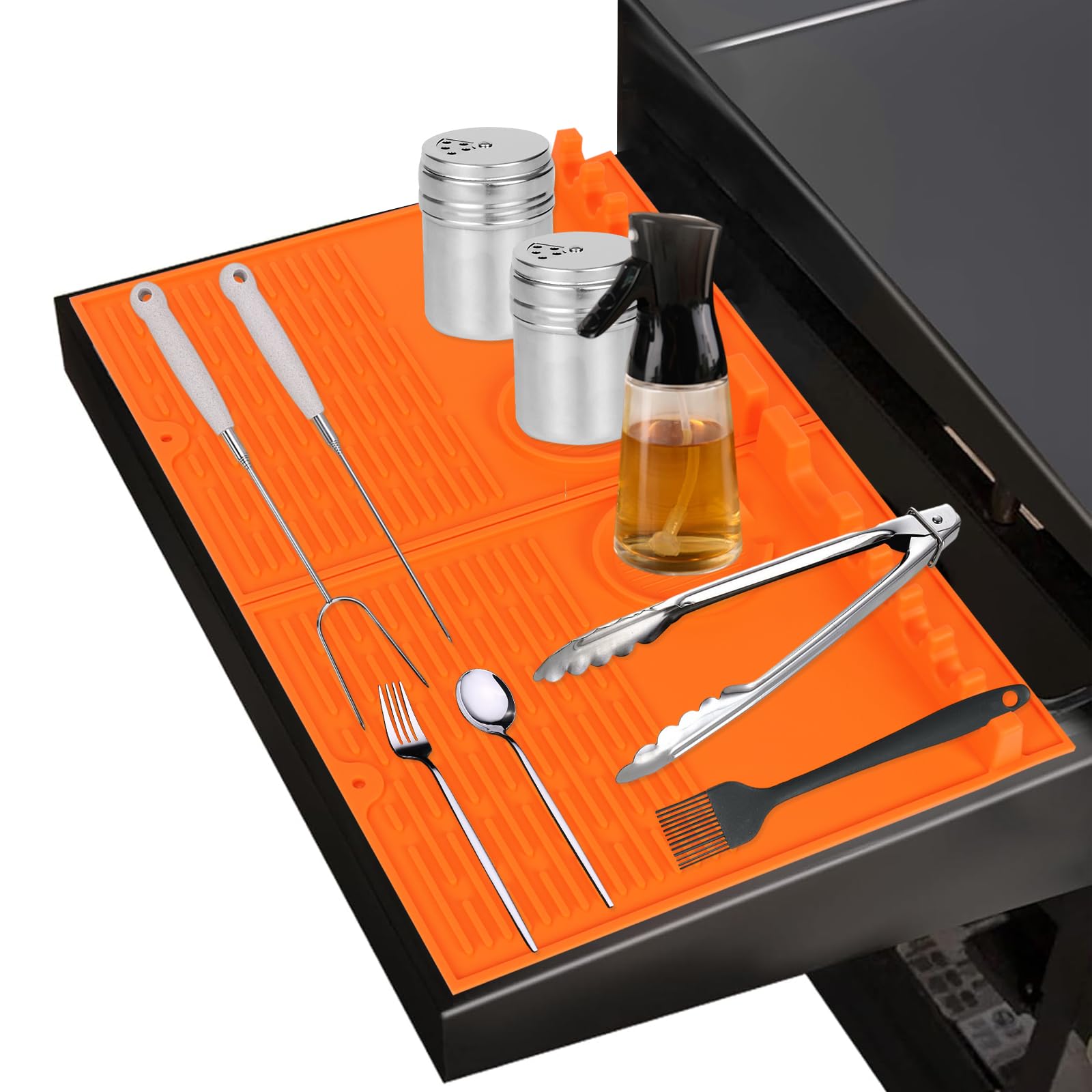 Gachiwar Barbecue Grill Mat, BBQ Utensils Mat, Non Stick BBQ Utensil Holder, Reusable Silicone Utensil Rest for Griddle Grill Accessories