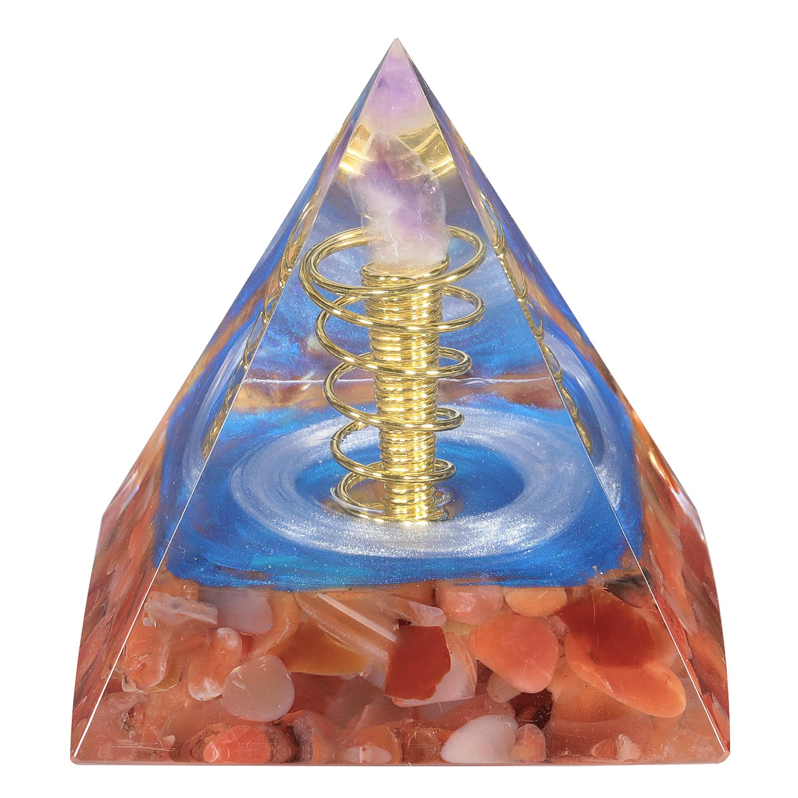 Nupuyai Spiral Energy Carnelian Crystal Pyramid Ornament, Amethyst Chakra Healing Chip Stone Quartz Point Pyramid Home Decor