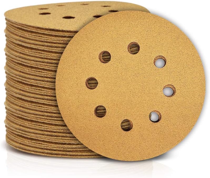 SPEEDWOX 100 Pcs 5 Inches 8 Hole Sanding Discs 80 Grit Dustless Hook and Loop Sandpaper for Random Orbital Sander Yellow Finishing Discs for Automotive Woodworking