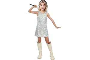 Sinkawa Jackets Girls Sequin Dress Sparkly Sleeveless Costume Prom Concert Party Outfit with Glitter Microphone Prop