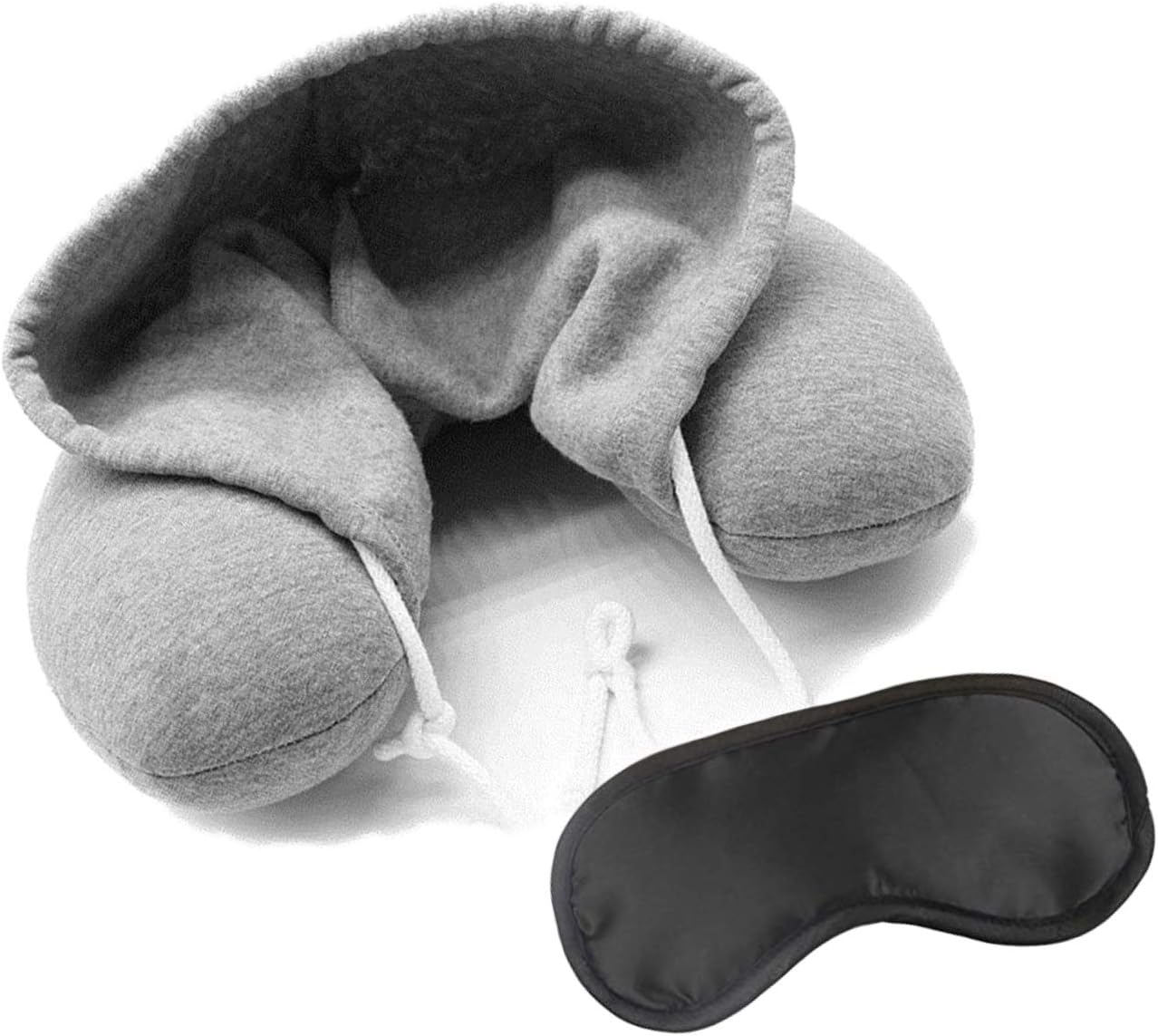 AEROSTARK Fabric & Velvet Neck Pillow with Eye Mask (Set of 3) (Grey_ASEMGYHD)
