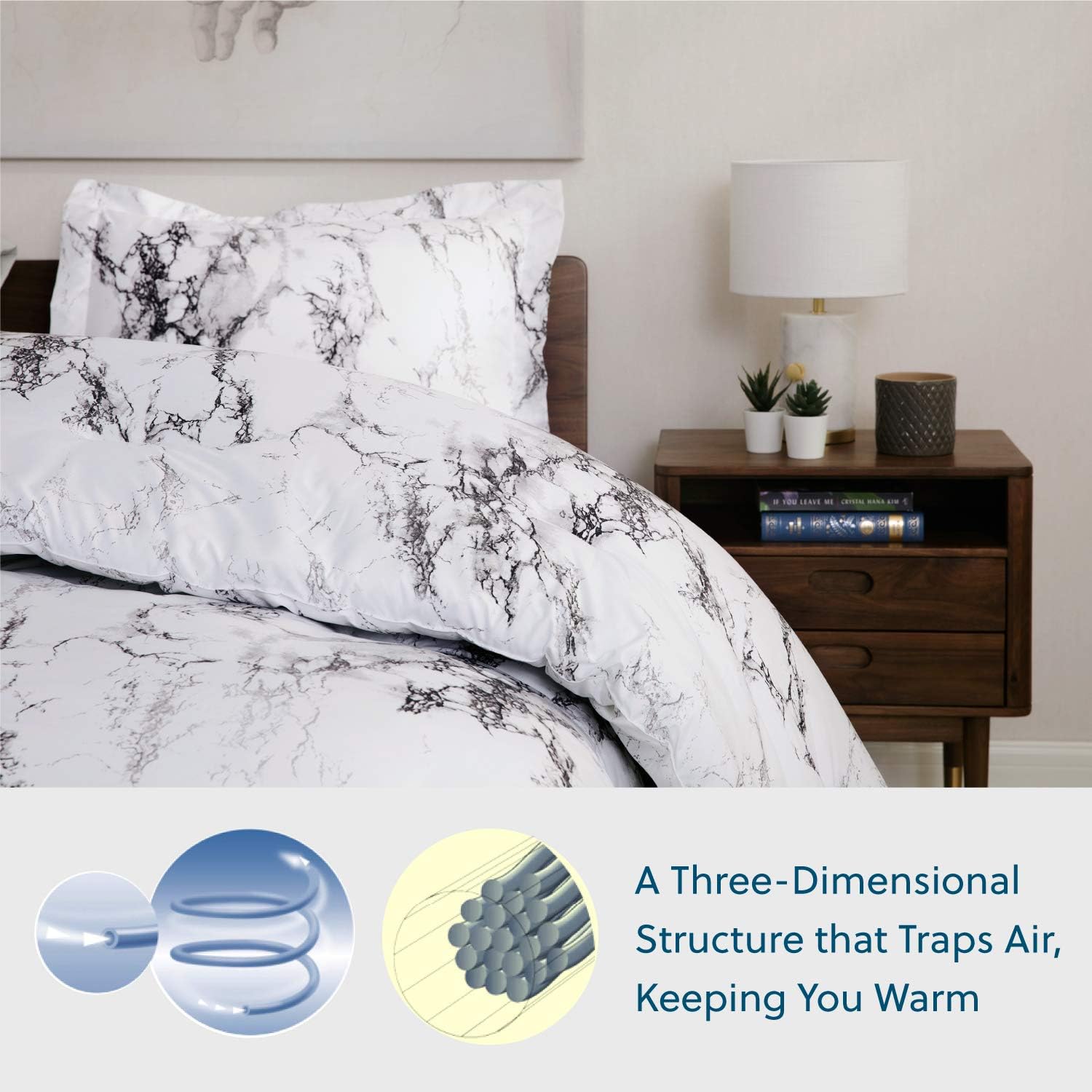 Bedsure Marble Printed Comforter Set (Full/Queen, White) - 3-Piece Set - Super Soft Microfiber Bedding for All Seasons - Reversible Down Alternative Comforter with 2 Pillow Shams: Home & Kitchen